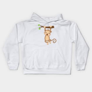 Cute kawaii monkey on tree design Kids Hoodie